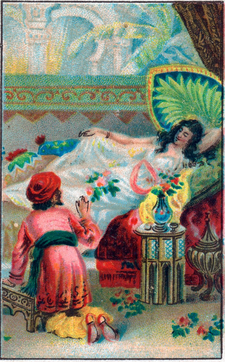 Le prince et la princesse. Conte "Histoire du cheval enchanté" dans "Les mille et une nuits". Chromolithographie de la fin du XIXe siècle. - Unknown artist