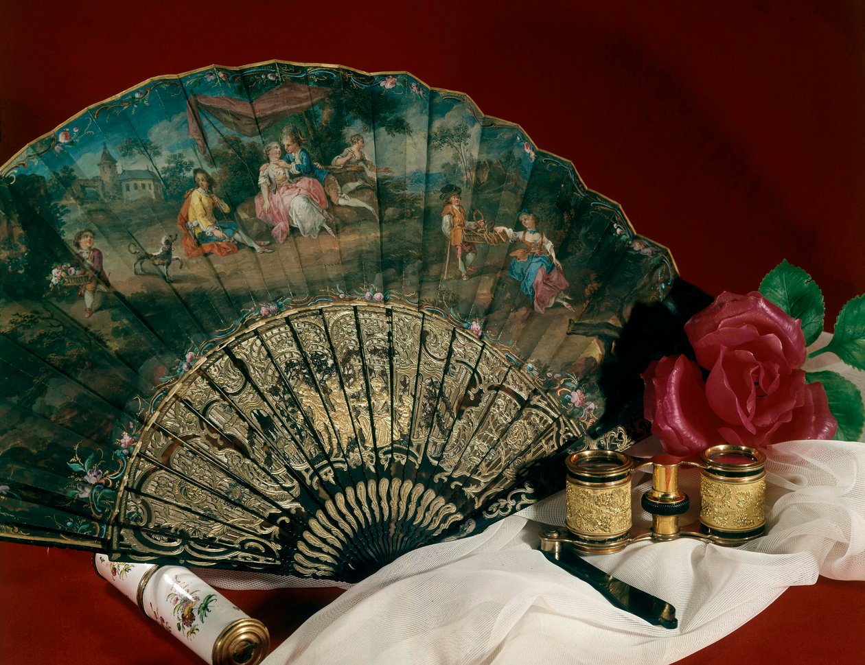 Accessoires de théâtre : éventail et jumelles. 18ème siècle. Paris, arts décoratifs - Unknown artist