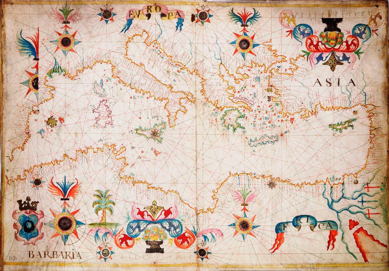 Ce type de carte marine en vélin ancien est originaire de la Méditerranée au XIIIe siècle, c.1610 - Unknown artist