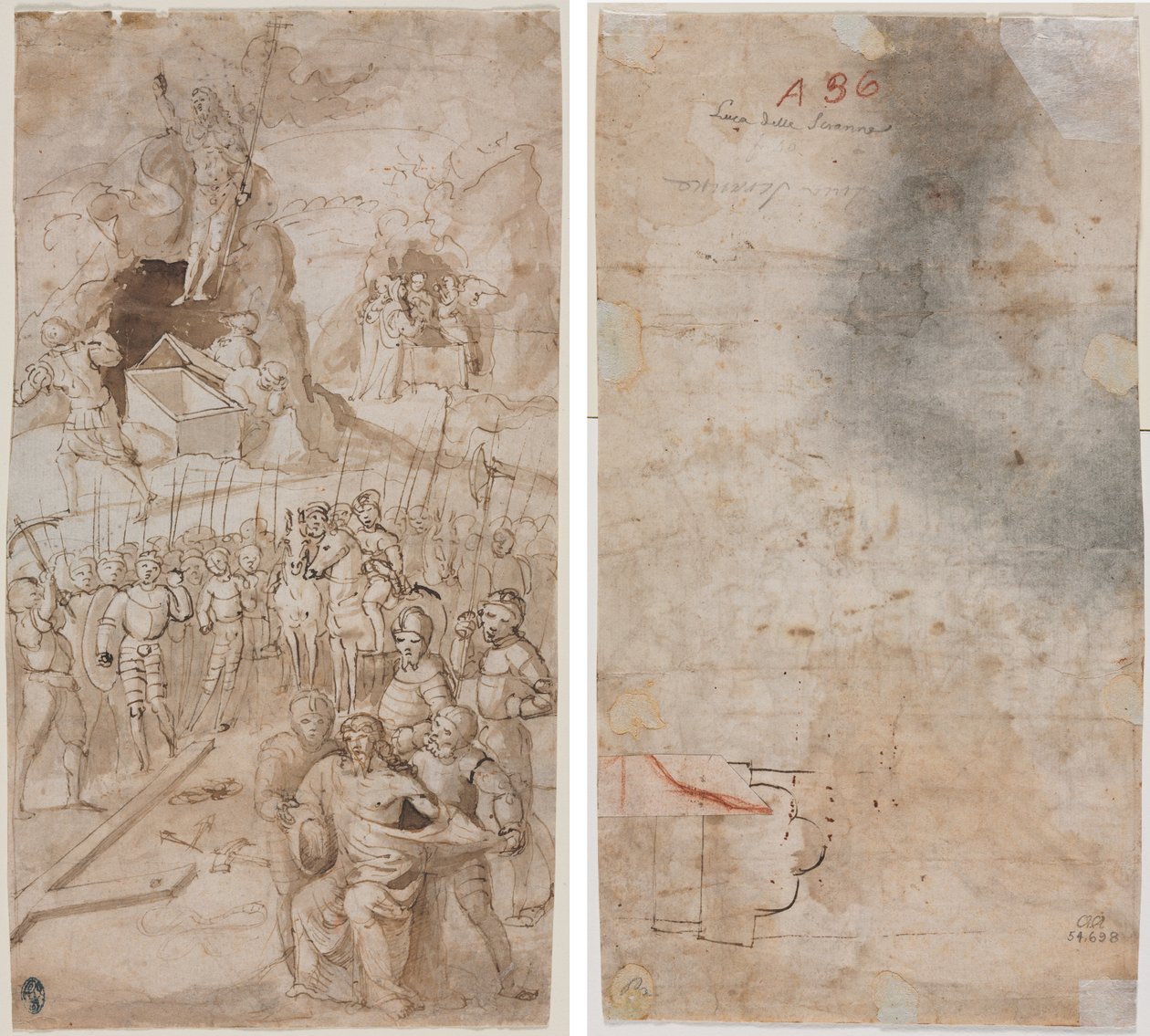 Trois scènes de la Passion du Christ (recto) Esquisse architecturale (verso) - Unknown artist