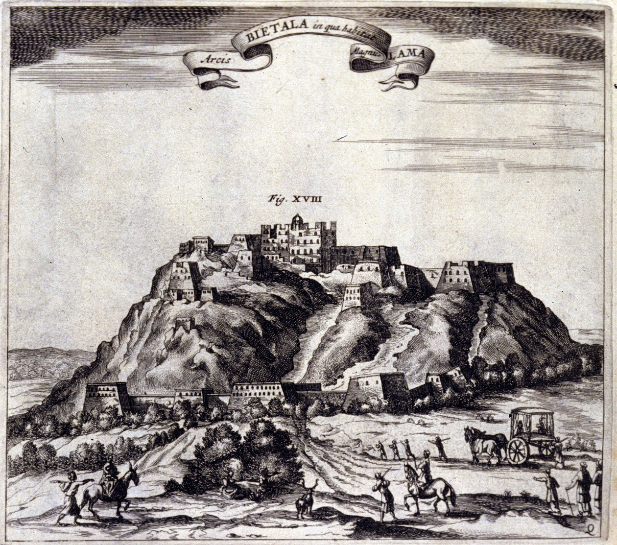 Tibet. Vue du Pothala, palais du Dalaï Lama à Lhassa. "De China Monumenta" par Athanasius Kircher, Amsterdam 1667. - Unknown artist