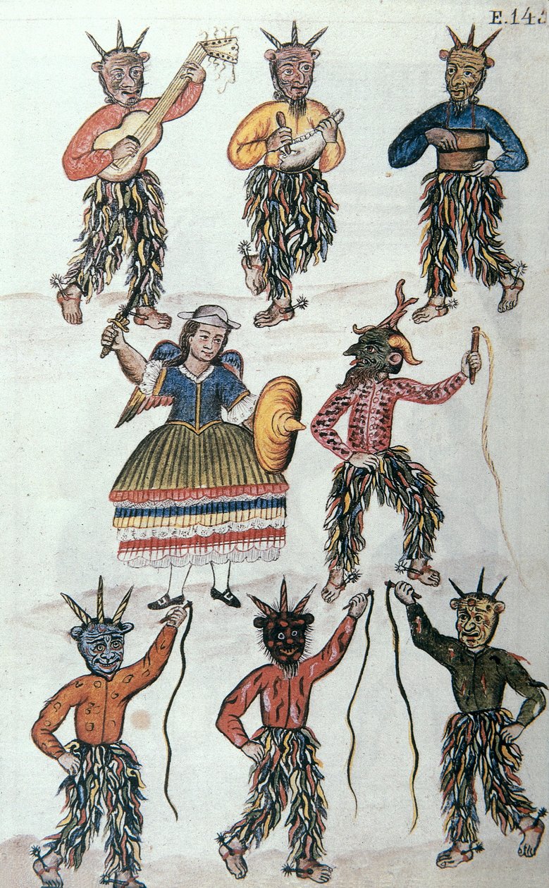 Danse traditionnelle des Diablicos au Pérou, du livre "Trujillo del Peru" ou "Códice Martínez Compañón", par Baltazar Martinez Compañón y Bujanda, évêque de Trujillo (1782-1785) - Unknown artist