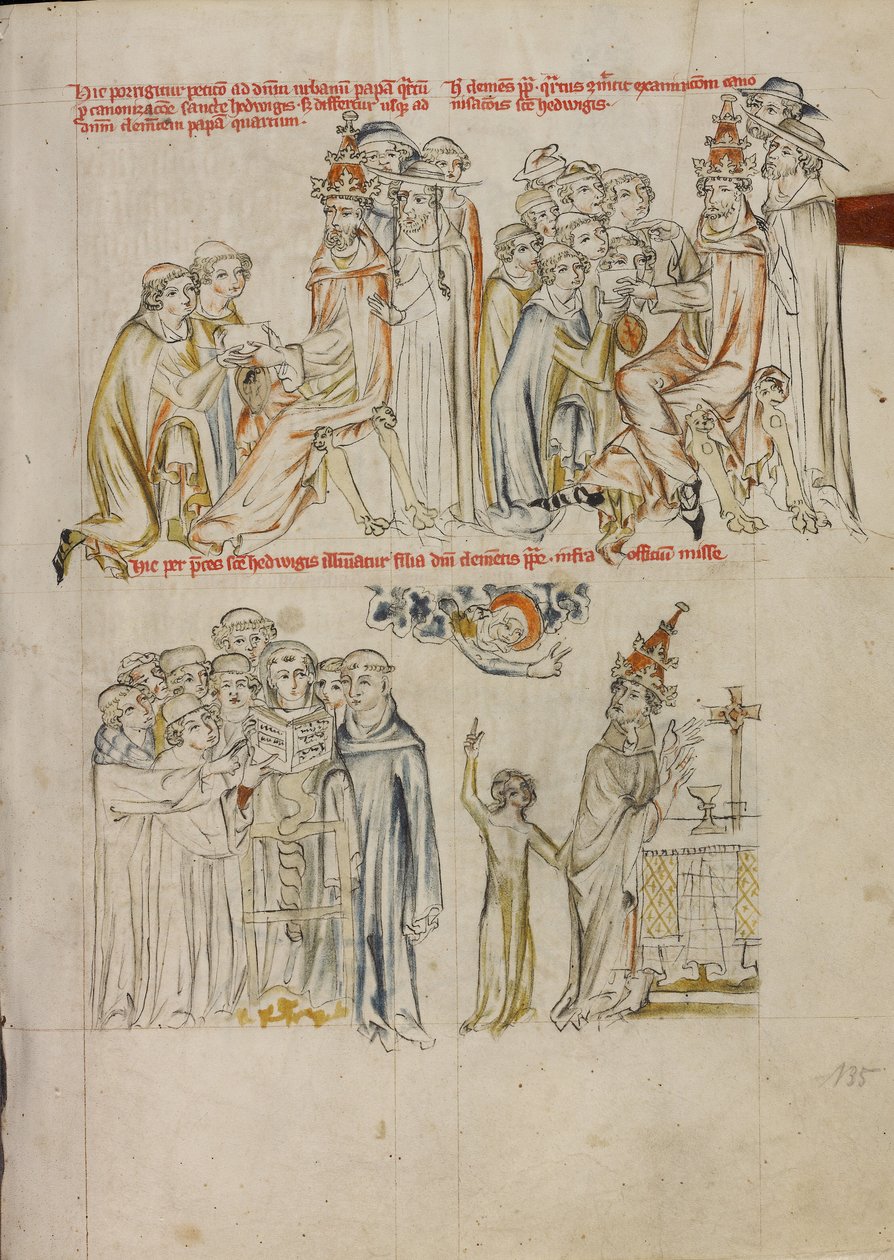 Deux ecclésiastiques demandent la canonisation de sainte Edwige devant le pape Urbain IV ; le pape Clément demande l