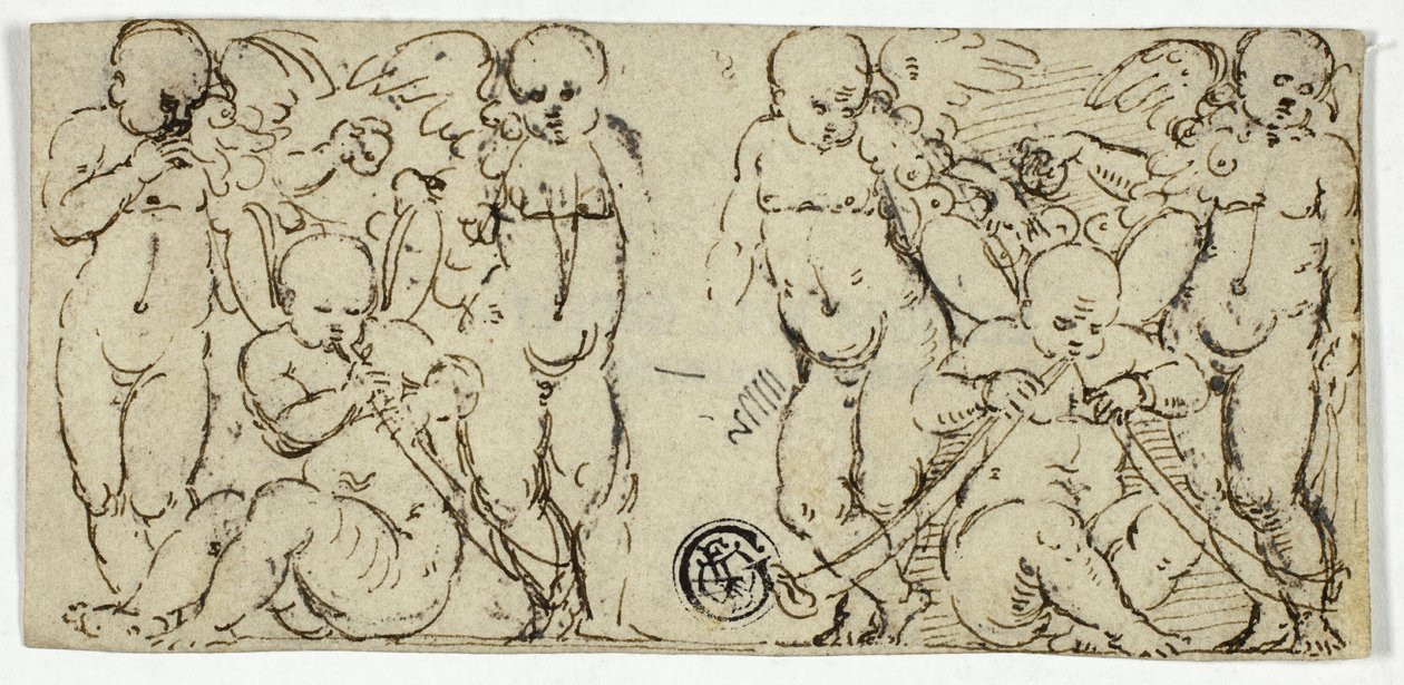 Deux Groupes Décoratifs de Putti avec Trompettes et Fruits - Unknown artist
