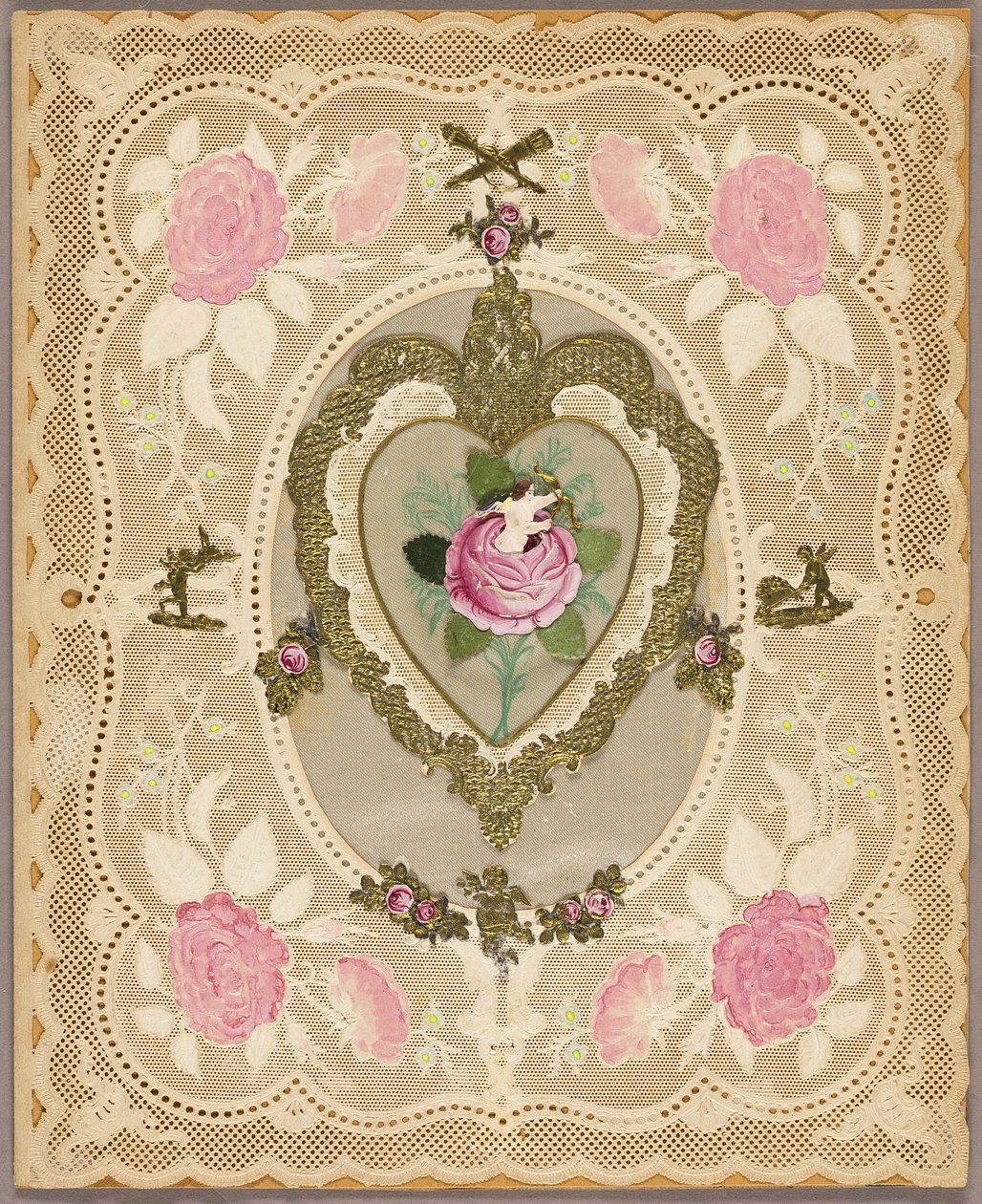 Sans titre Valentine (Fleurs roses et Putti) - Unknown artist