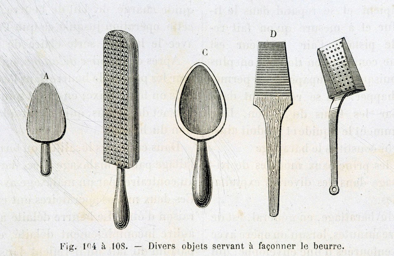 Divers objets utilisés pour façonner le beurre - dans "Les merveilles de l