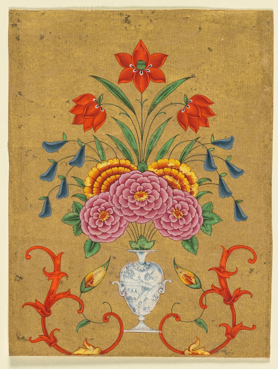Vase avec arrangement floral et ornementation - Unknown artist