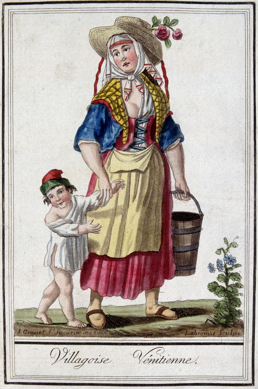 Village vénitien avec son fils. Gravure du 18ème siècle - Unknown artist