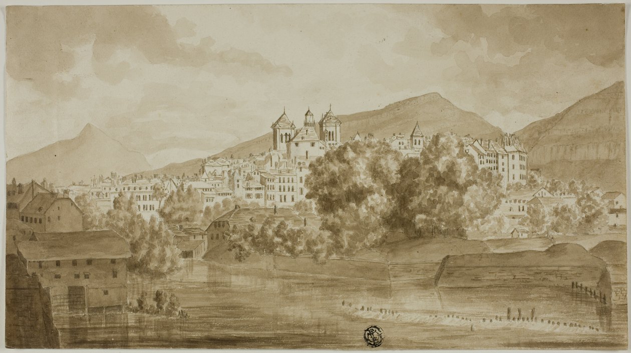 Vue de la ville surplombant la rivière - Unknown artist