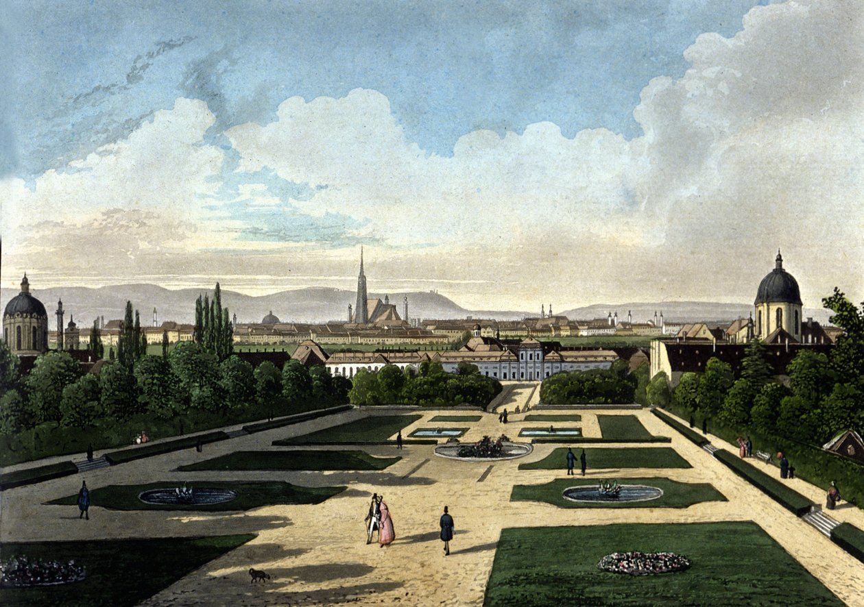 Vue du Belvédère de Vienne, palais baroque autrichien construit par Eugène de Savoie. Lithographie du 19ème siècle - Unknown artist