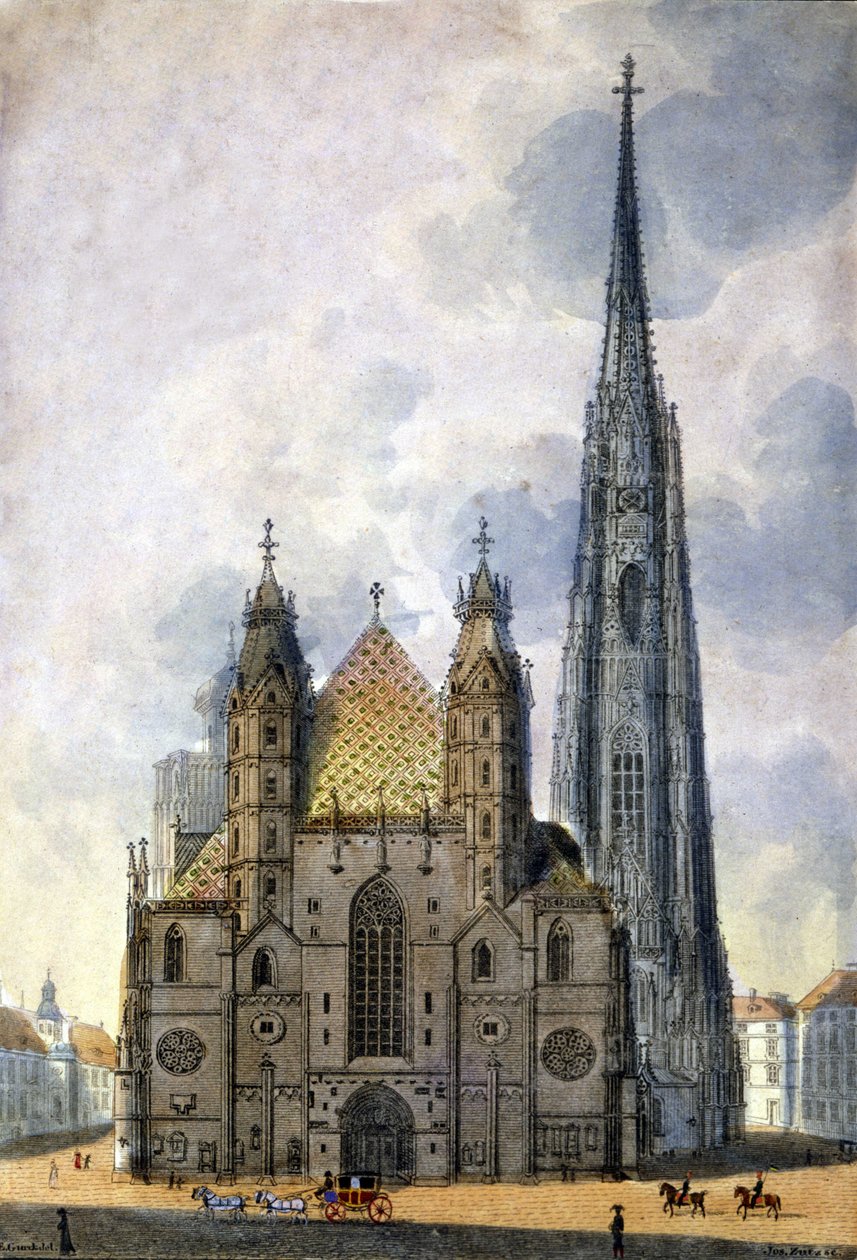 Vue de la cathédrale Saint-Étienne (Stephansdom) de Vienne en Autriche à la fin du 18ème siècle - Unknown artist