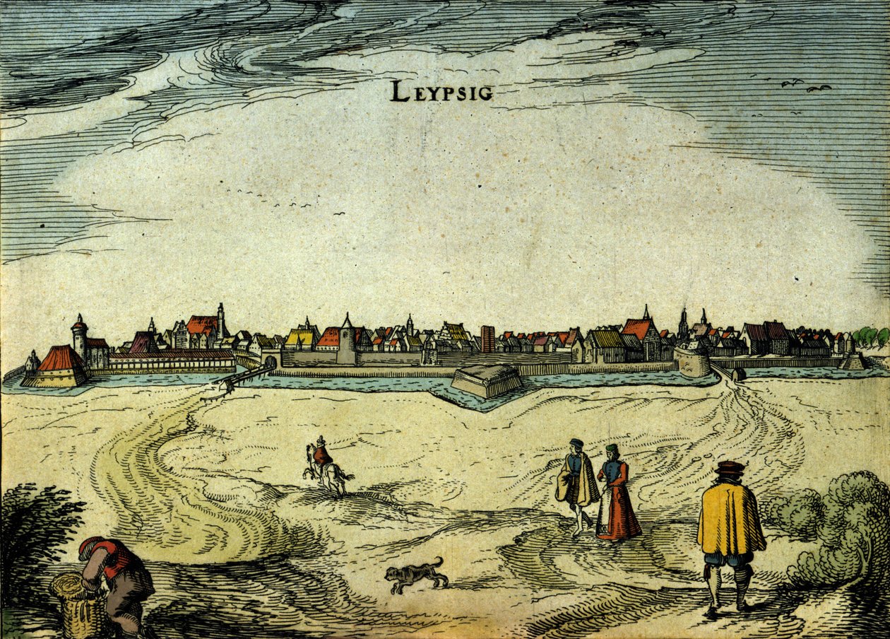 Vue de la ville de Leipzig en Allemagne. Gravure du 18ème siècle - Unknown artist