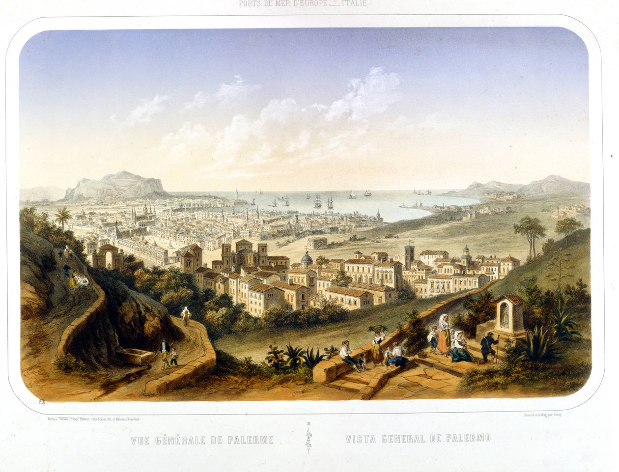 Vue de la ville de Palerme. 1850. Gravure de 1860 - Unknown artist