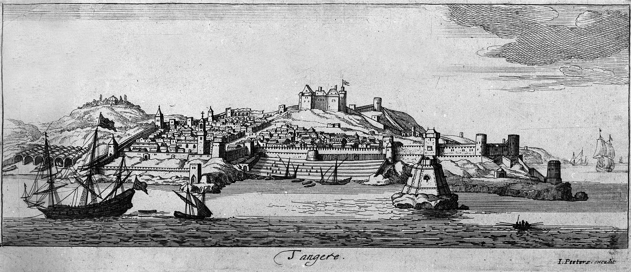 Vue de la ville fortifiée de Tanger et de la côte, Maroc. Gravure du 18ème siècle - Unknown artist