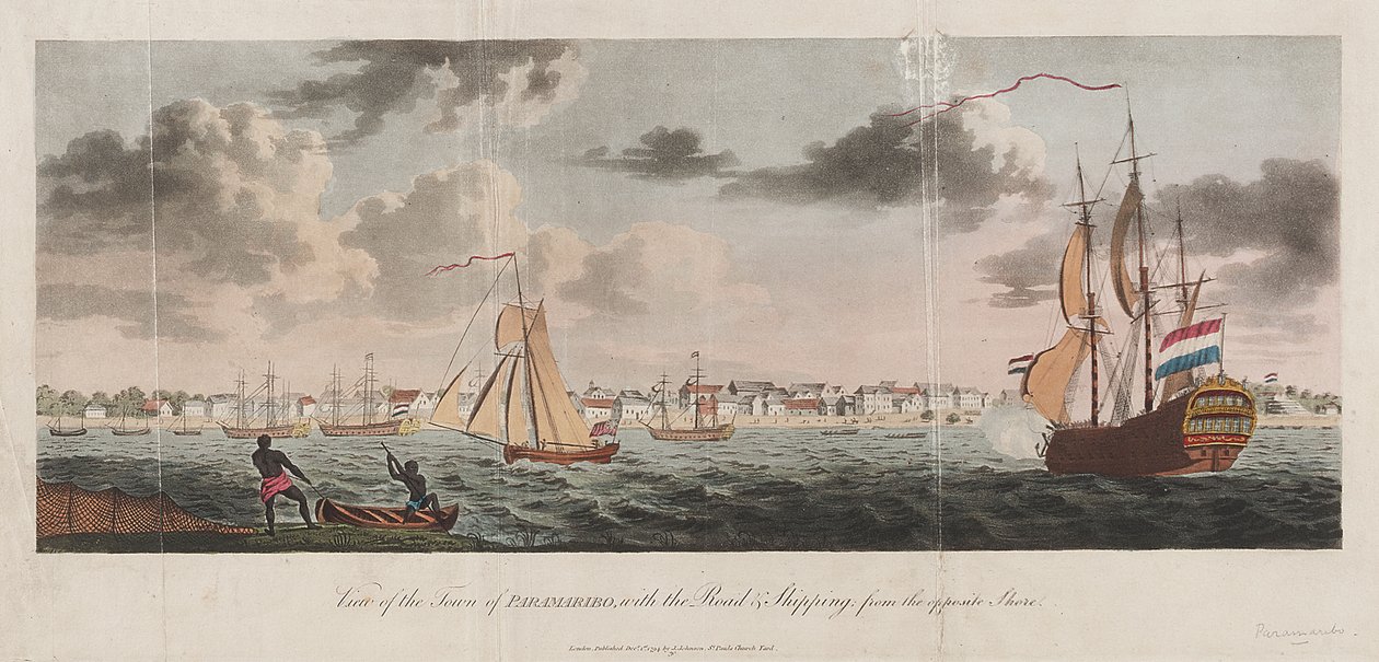 Vue de la ville de Paramaribo, avec la route et les navires depuis la rive opposée - Unknown artist