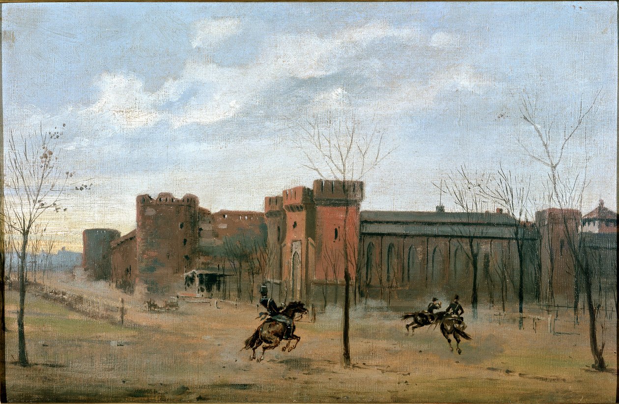 Vue sur le château des Sforza avec entraînement de cavalerie - Unknown artist