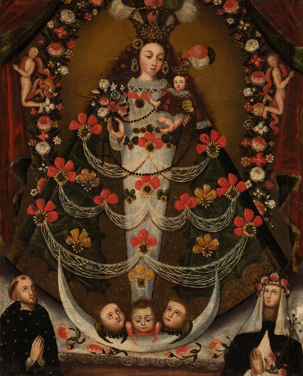 Vierge de Pomata avec Saint Nicolas Tolentino et Sainte Rose de Lima - Unknown artist