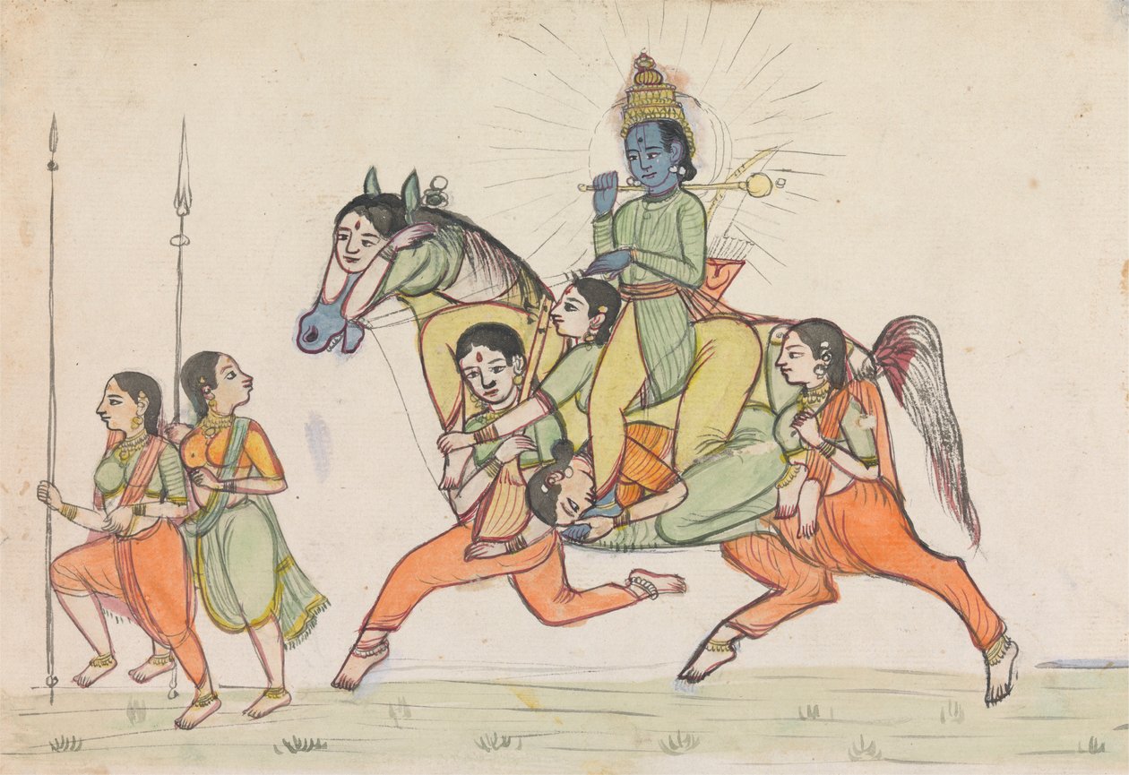 Vishnu chevauchant un cheval composé d