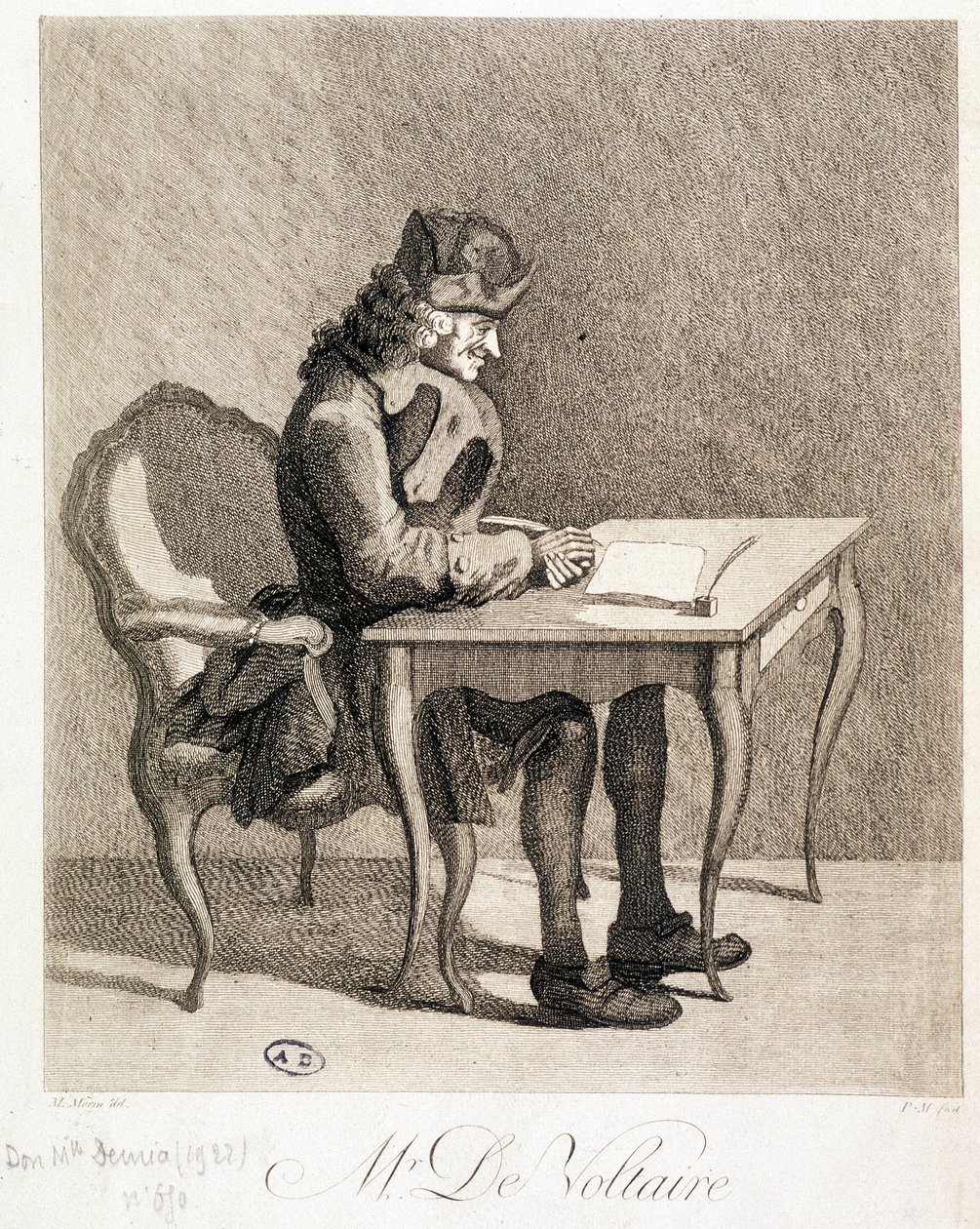 Voltaire à sa table de travail - gravure - Unknown artist