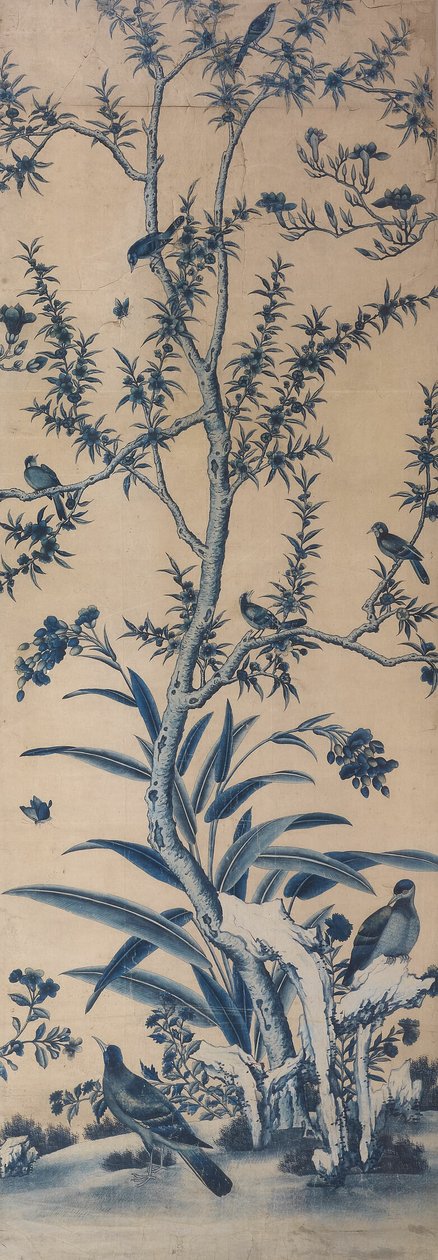 Panneau de papier peint avec oiseaux et arbres en fleurs - Unknown artist