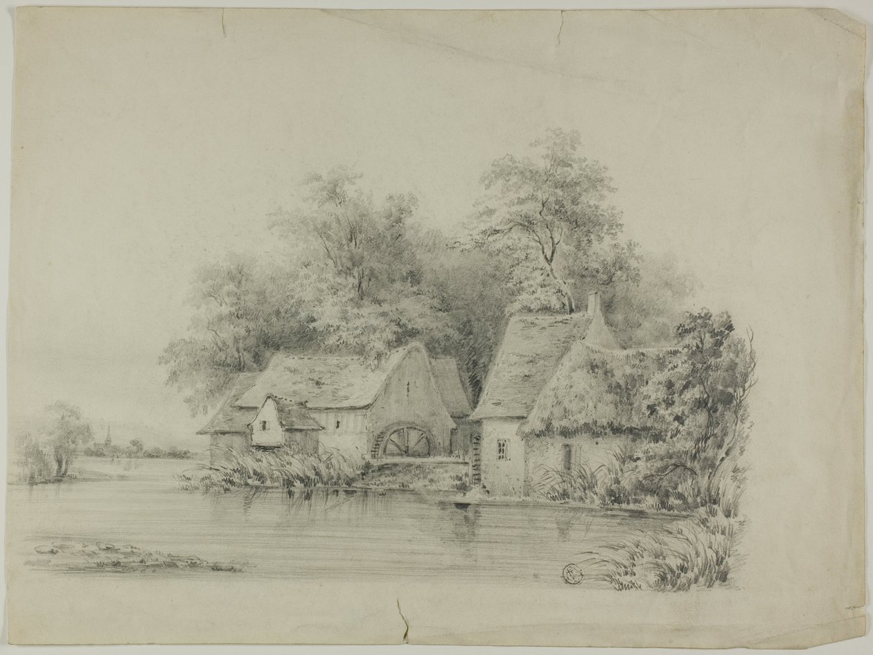 Moulin à eau et chaumières - Unknown artist
