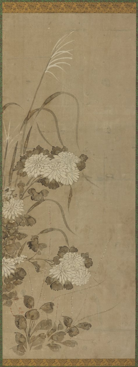 Chrysanthèmes blancs et herbes - Unknown artist