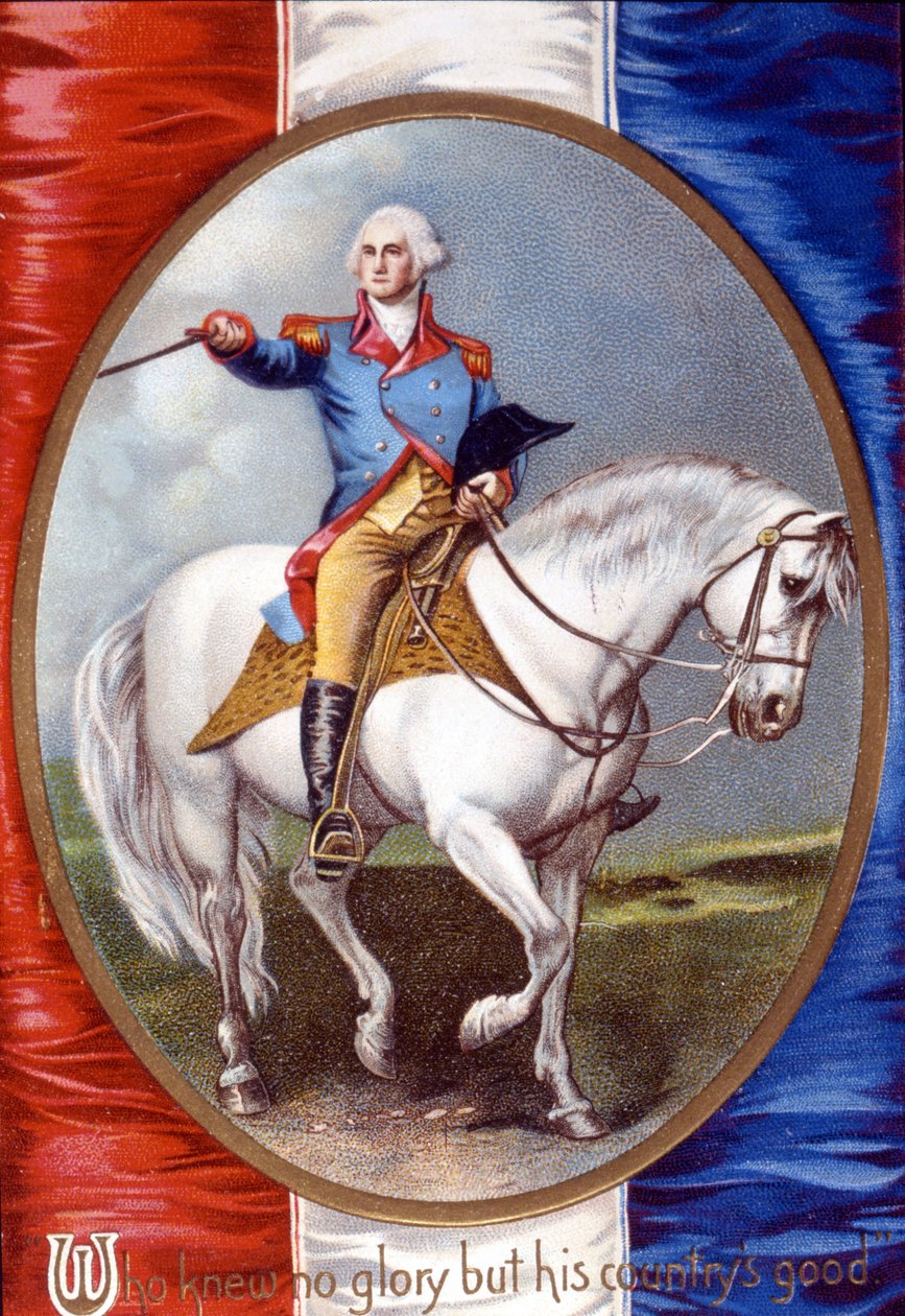 George Washington (1732 - 1799) sur le dos du drapeau français. Chromolithographie du XIXe siècle - Unknown artist