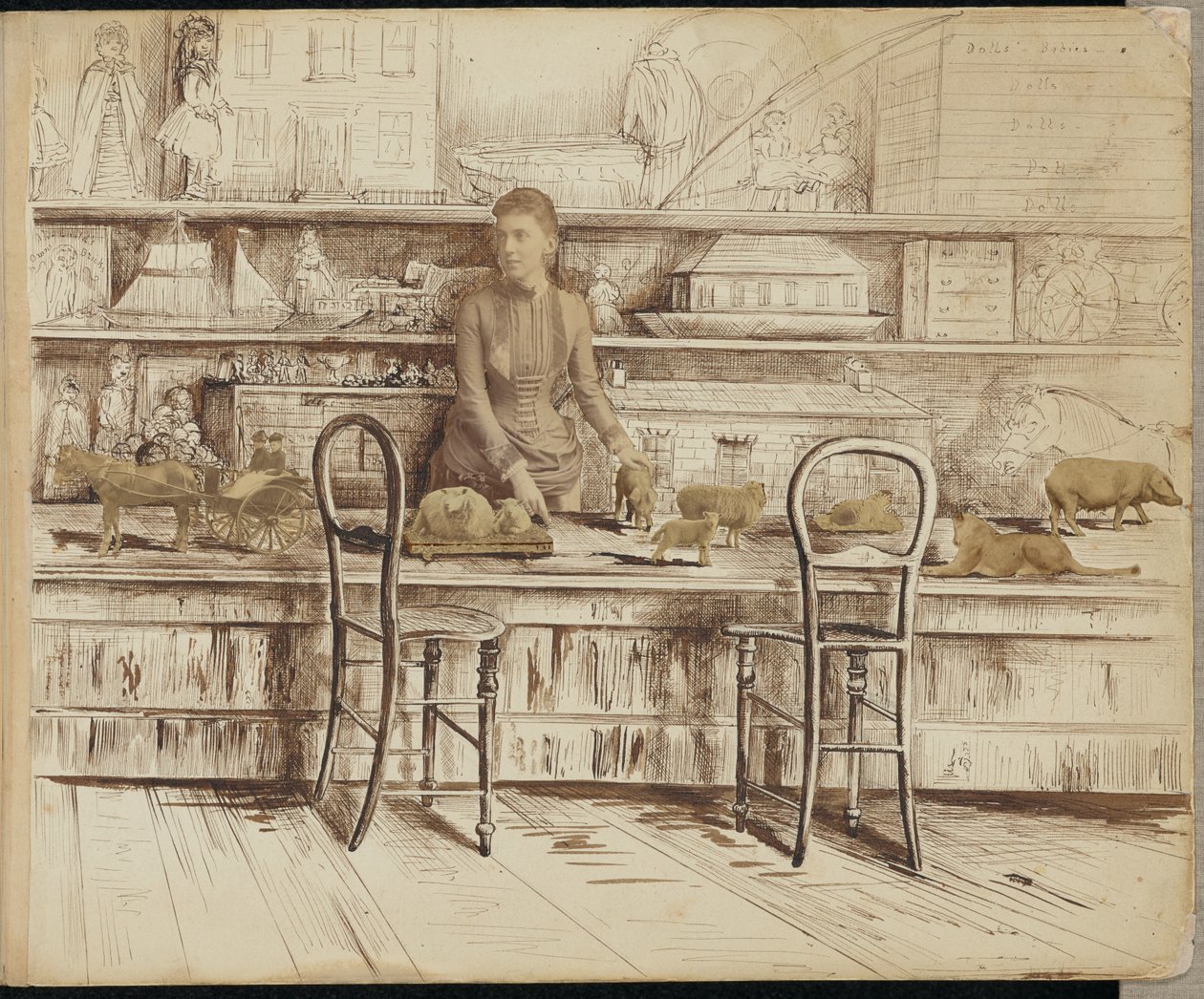 [Femme à un comptoir de jouets] - Unknown artist