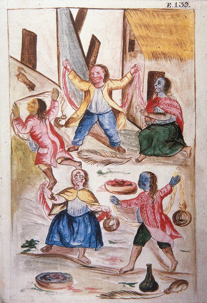 Jeunes Indiens dansant pendant le carnaval, du livre "Trujillo del Perú" ou "Codex Martínez Compañón", par Baltazar Martínez Compañón y Bujanda, évêque de Trujillo (1782-1785) - Unknown artist