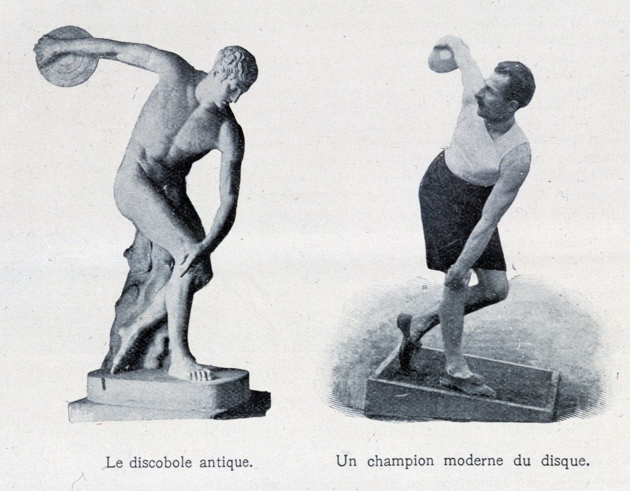 Le discobole antique et un champion moderne du disque. - Unknown artist