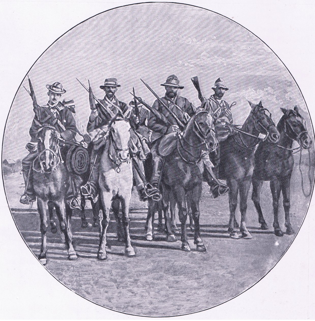 Boers armés de fusils et de parapluies, de Après Pretoria : La guerre de guérilla publiée par Harmsworth Bros Limited - Unknown photographer