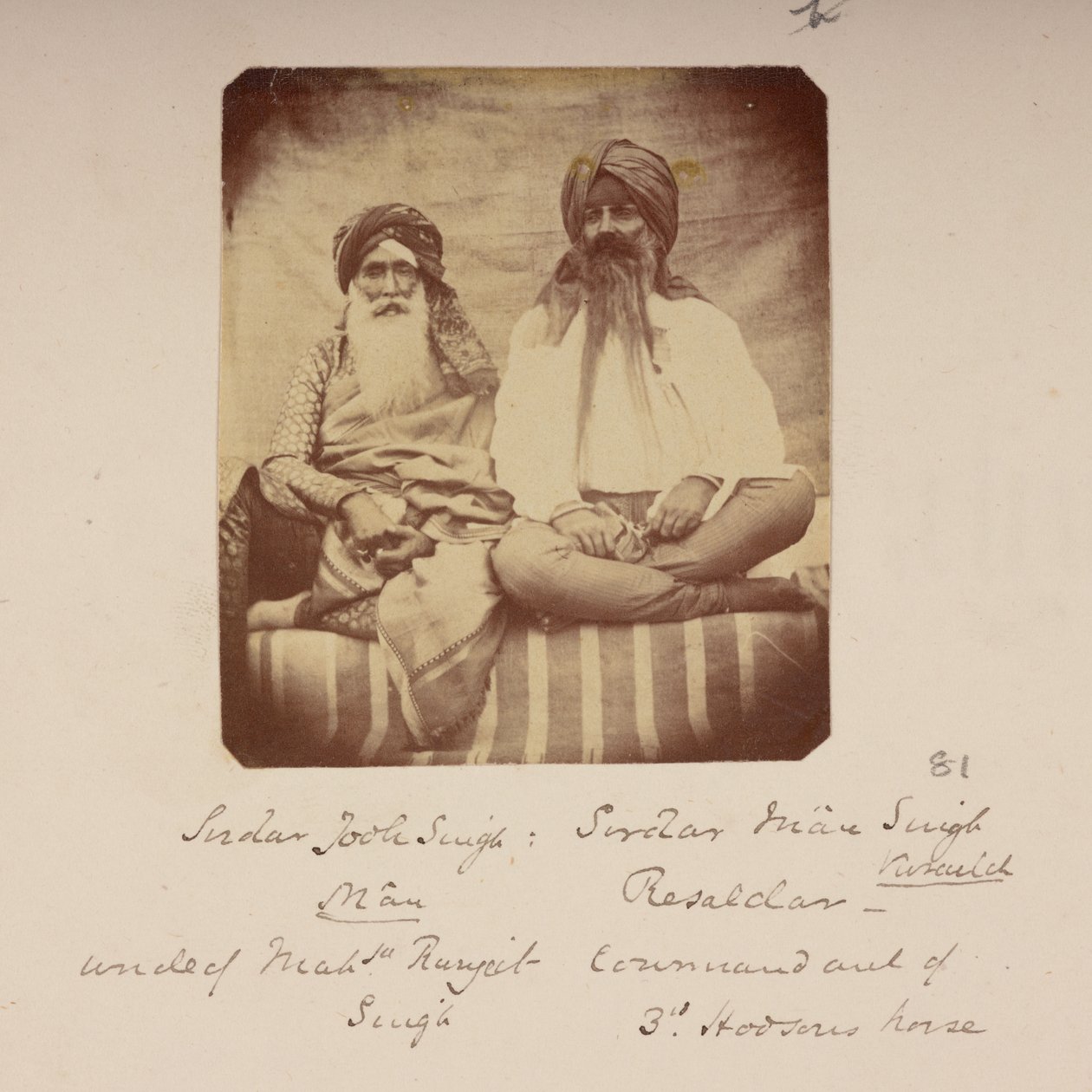 Chefs de la ville natale de Ranjit Singh : son oncle, Jodh Singh Mann (à gauche), et Man Singh Vuraich, Gujranwala, vers 1860 (photo n/b) - Unknown photographer