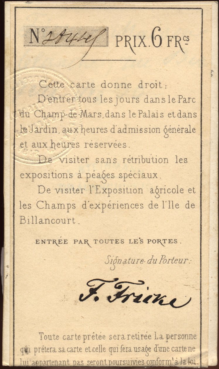 Billet personnel pour l