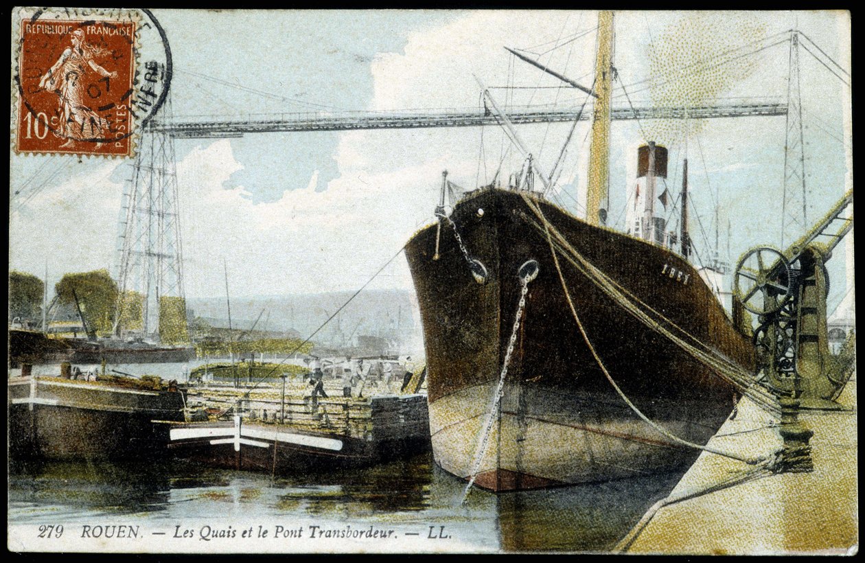 Carte postale du début du 20e siècle. Normandie, Rouen : Les quais et le pont transbordeur. - Unknown photographer