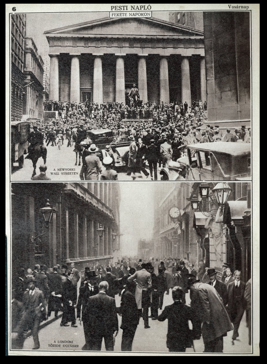 Haut : Jours noirs à Wall Street ; Bas : la Bourse de Londres au moment du krach de 1929, de 