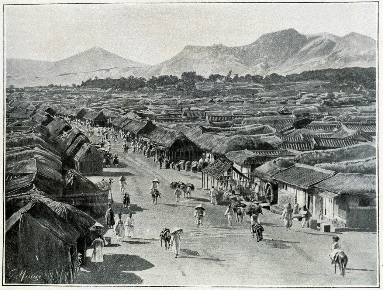 Vue de la rue principale de Séoul, capitale de la Corée au 19ème siècle - Unknown photographer