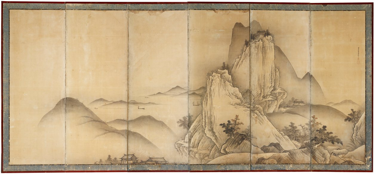 Paysage avec voyageurs sur des chemins de montagne - Unkoku Toyo