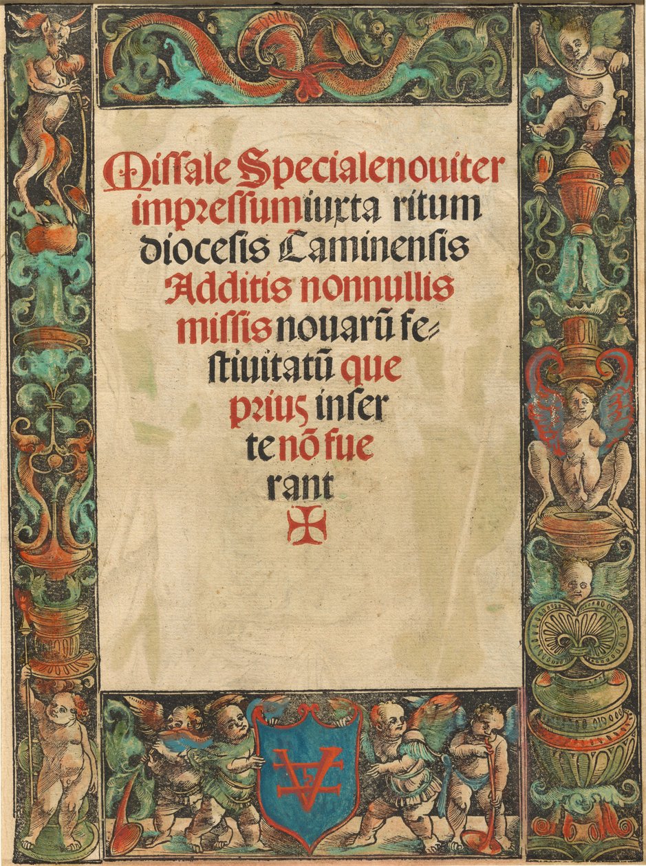 Page de titre pour un missel, avec bordure de satyre et putti [verso] - Urs Graf I