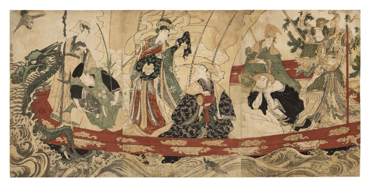 Acteurs en tant que les sept dieux de la fortune sur un navire au trésor, 1800-05 - Utagawa Toyokuni