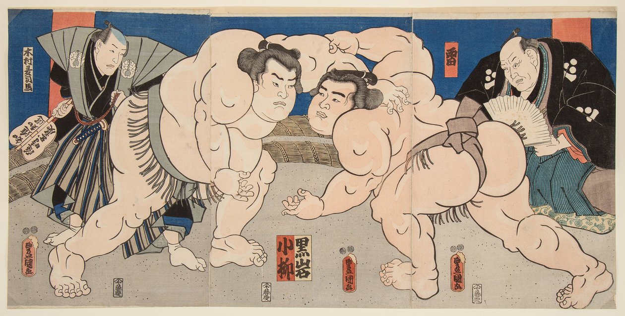 Combat des lutteurs de sumo Koyanagi et Kuroiwa - Utagawa Kunisada
