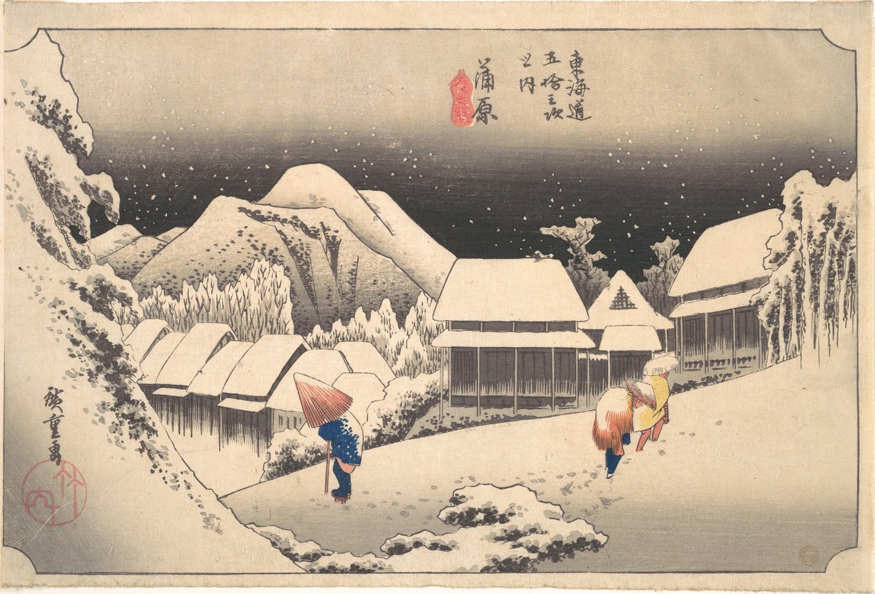 Une soirée enneigée à la station de Kanbara - Utagawa Hiroshige