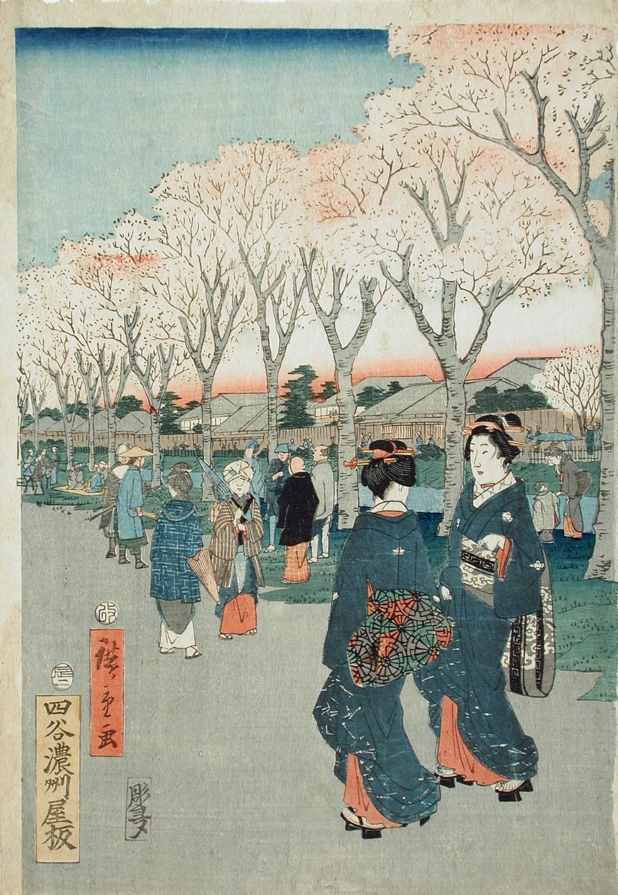 Les cerisiers en fleurs sur les berges de la rivière Jewel - Utagawa Hiroshige