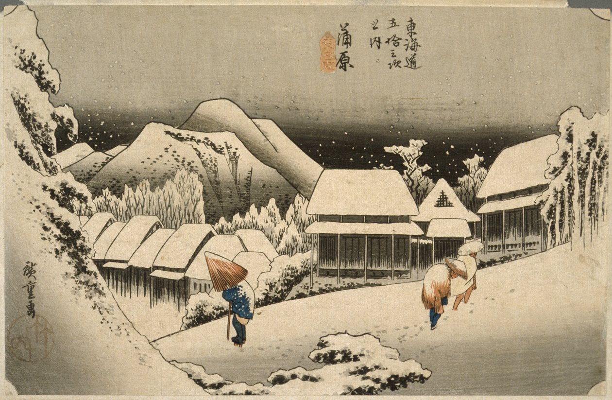Neige du soir à Kanbara - Utagawa Hiroshige