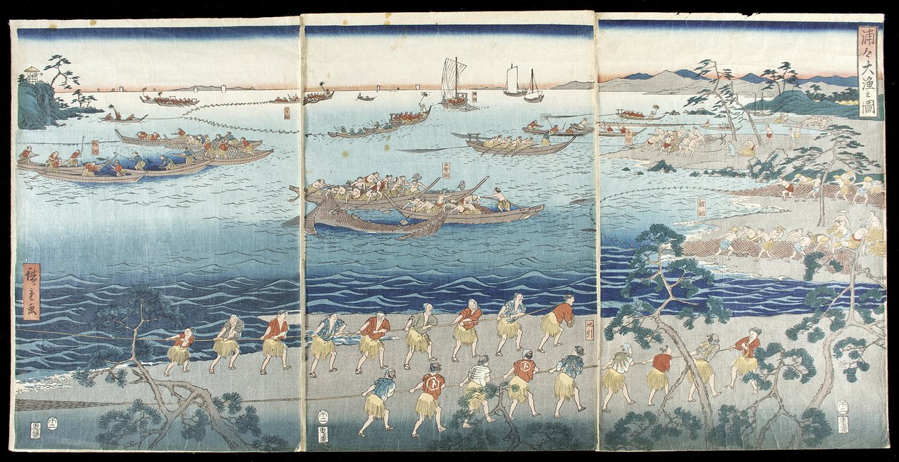 Magnifique scène de pêche dans la baie - Utagawa Hiroshige