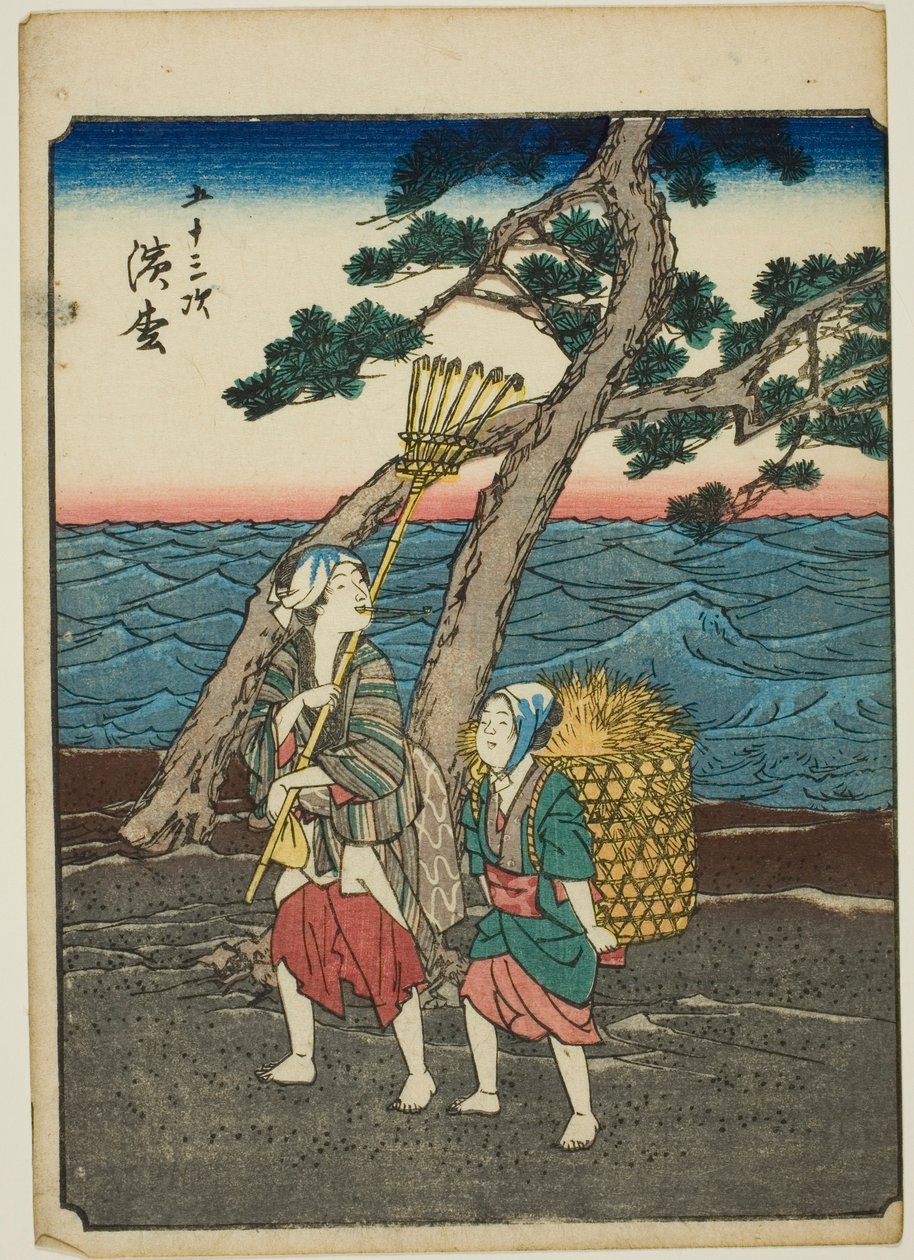 Hamamatsu, de la série "Les Cinquante-trois Stations [du Tokaido] (Gojusan tsugi)," également connue sous le nom de Tokaido Figure (Jinbutsu Tokaido) - Utagawa Hiroshige