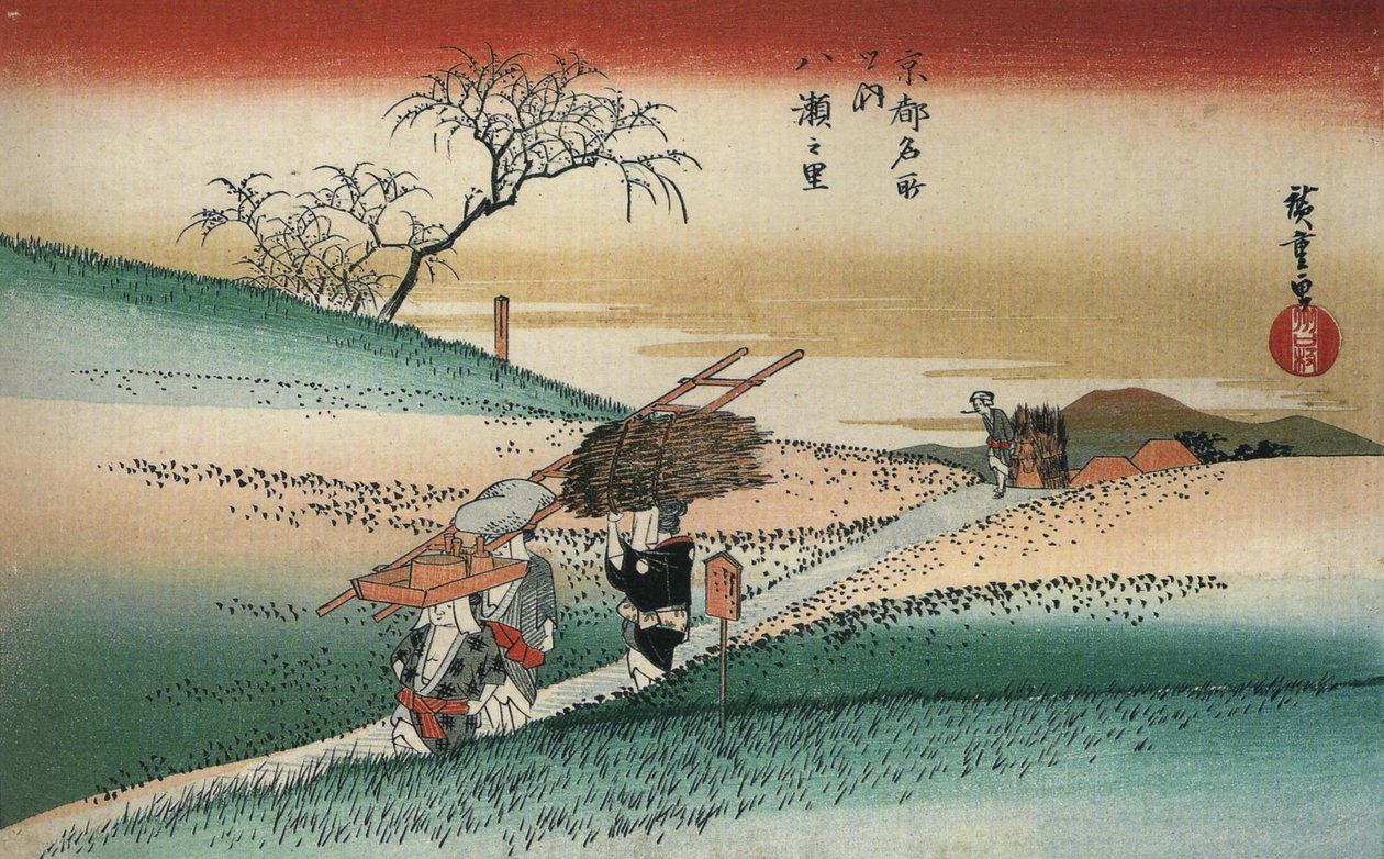 Hiroshige Femmes marchant sur une route à travers les champs - Utagawa Hiroshige