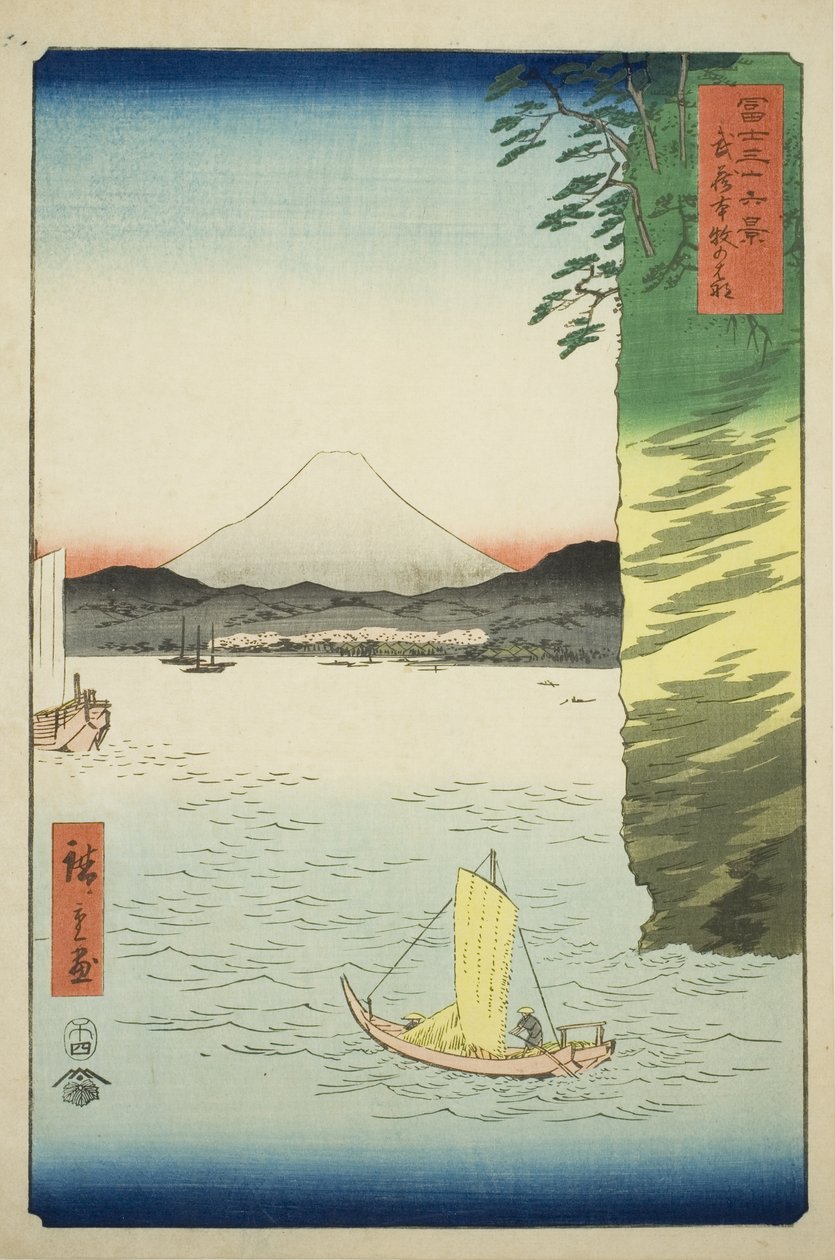 Honmoku dans la province de Musashi (Musashi Honmoku no hana), de la série "Trente-six vues du mont Fuji (Fuji sanjurokkei)" - Utagawa Hiroshige
