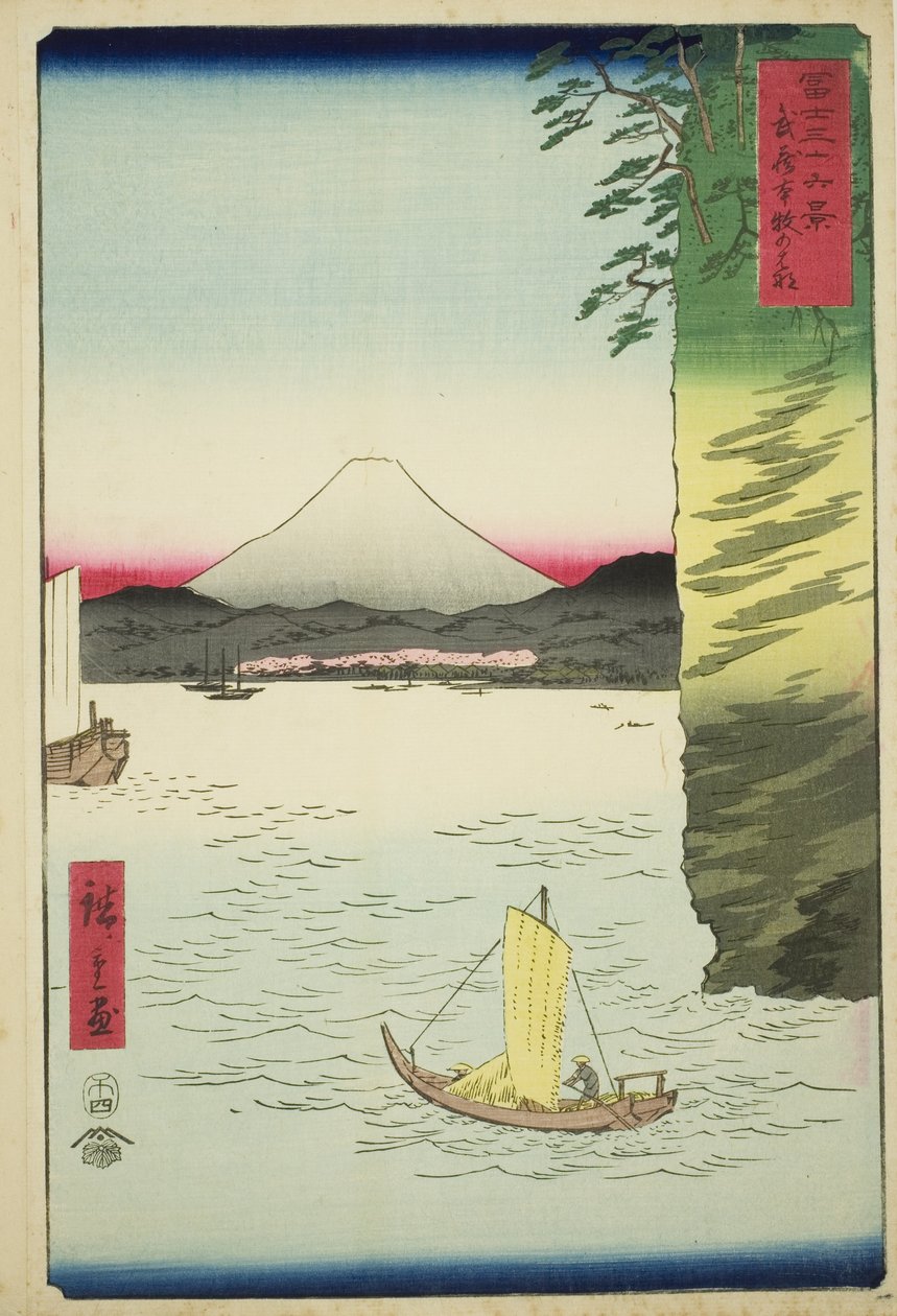 Honmoku dans la province de Musashi (Musashi Honmoku no hana), de la série "Trente-six vues du mont Fuji (Fuji sanjurokkei)" - Utagawa Hiroshige