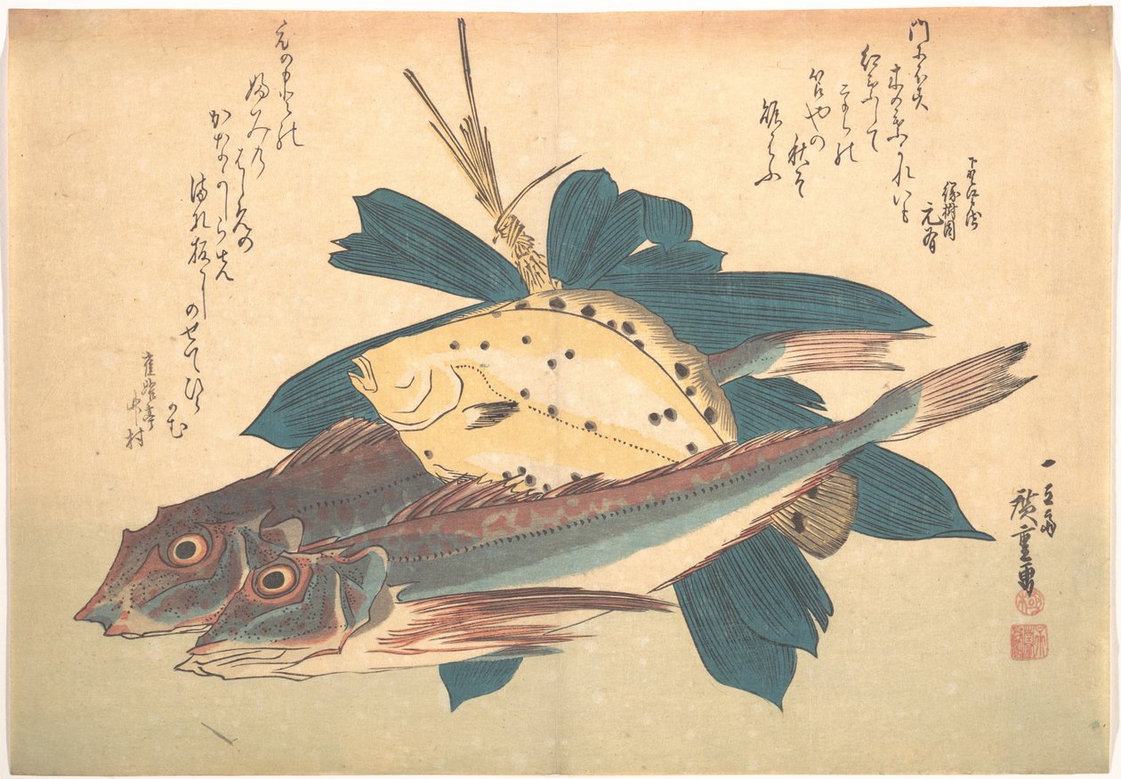 Poissons Kanagashira et Karei, de la série Uozukushi (Toutes les variétés de poissons) - Utagawa Hiroshige