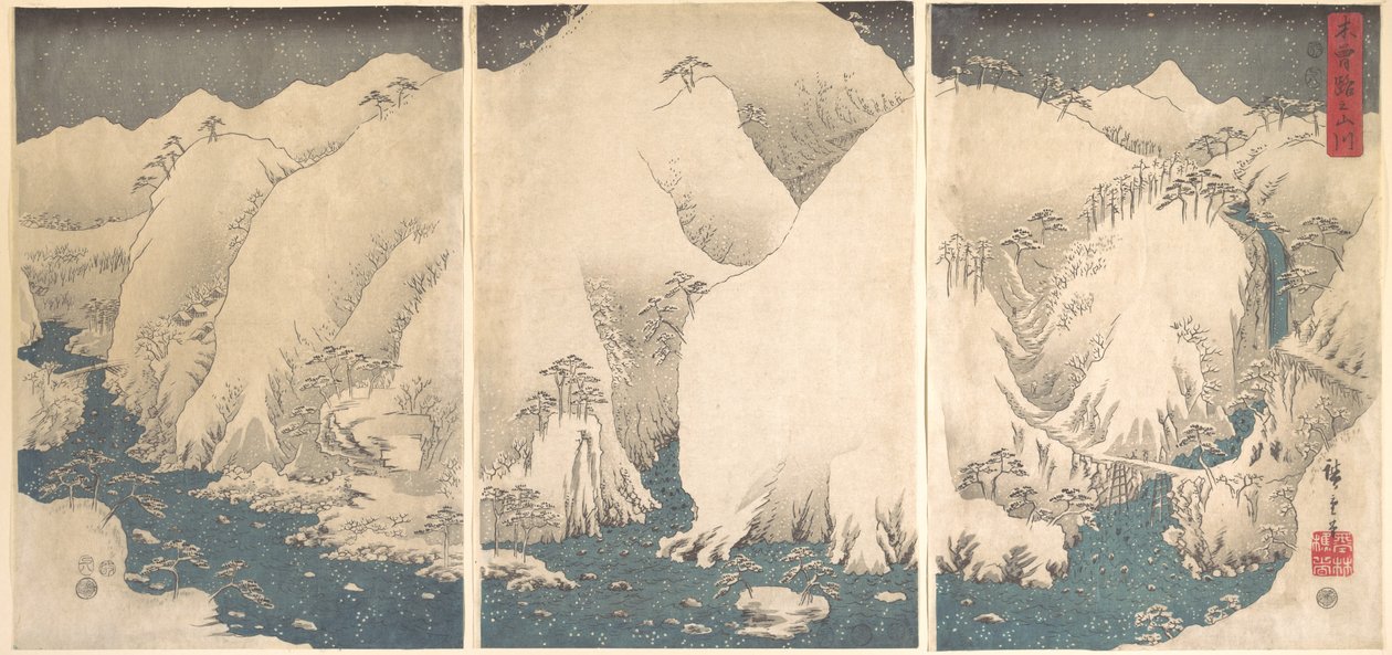 Les gorges de Kiso sous la neige - Utagawa Hiroshige
